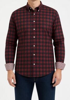 Con.Struct Shirt Mens 2XL Red Black Plaid Non-Iron Stretch Wicking Flip Cuffs